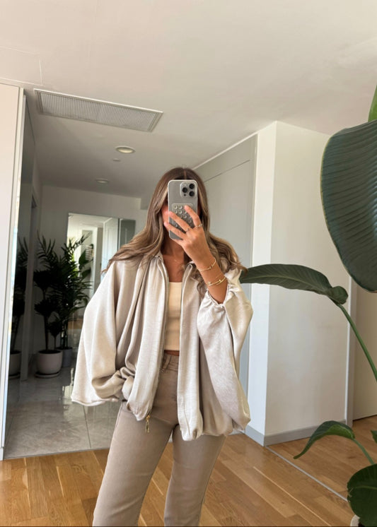 Oversized satin Elastic Waist Bomber