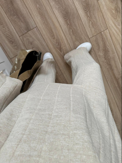 Beige collar V-Neck Knitwear Suit