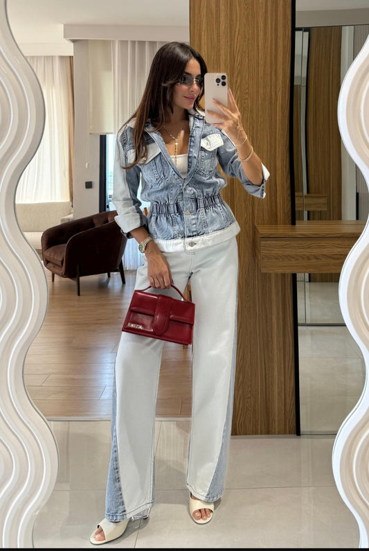 ZR model contrast jeans co-ord set