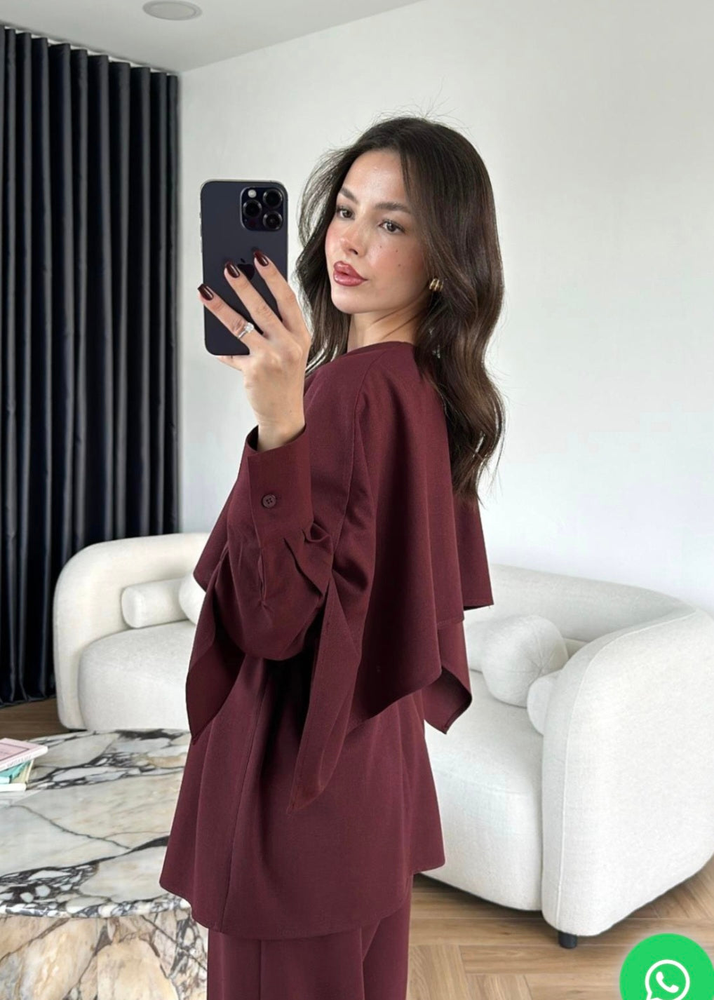 shirt with Cape,waistband Pants co-ord set - burgundy