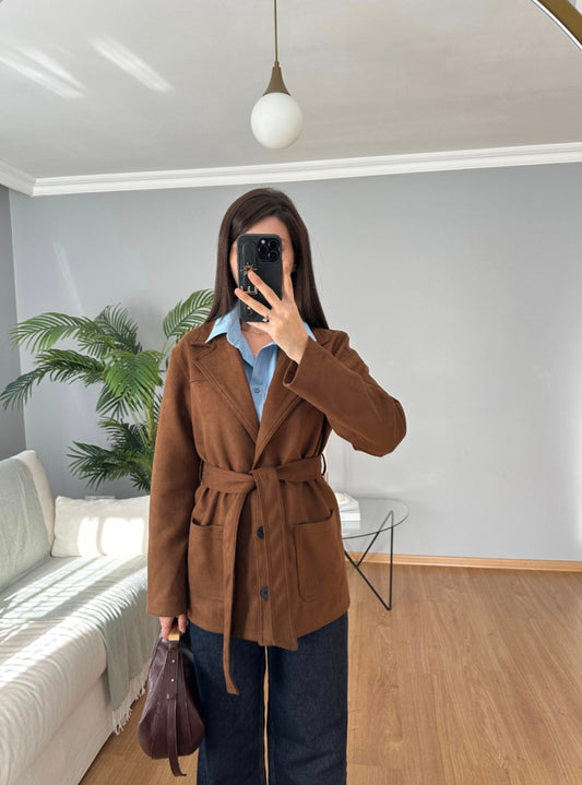 faux suede belted jacket (without lining)