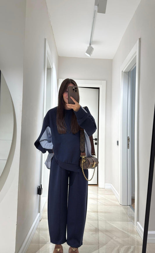 Long sleeve blouse with shirt details, barrel leg pants Oysho fabric Two-Piece Set