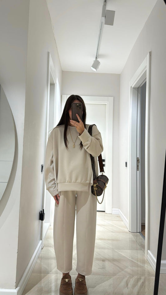 Long sleeve blouse with shirt details, barrel leg pants Oysho fabric Two-Piece Set