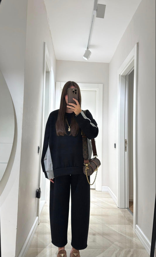 Long sleeve blouse with shirt details, barrel leg pants Oysho fabric Two-Piece Set