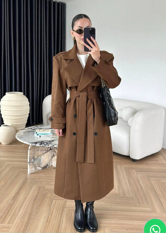 Double breasted faux suede coat