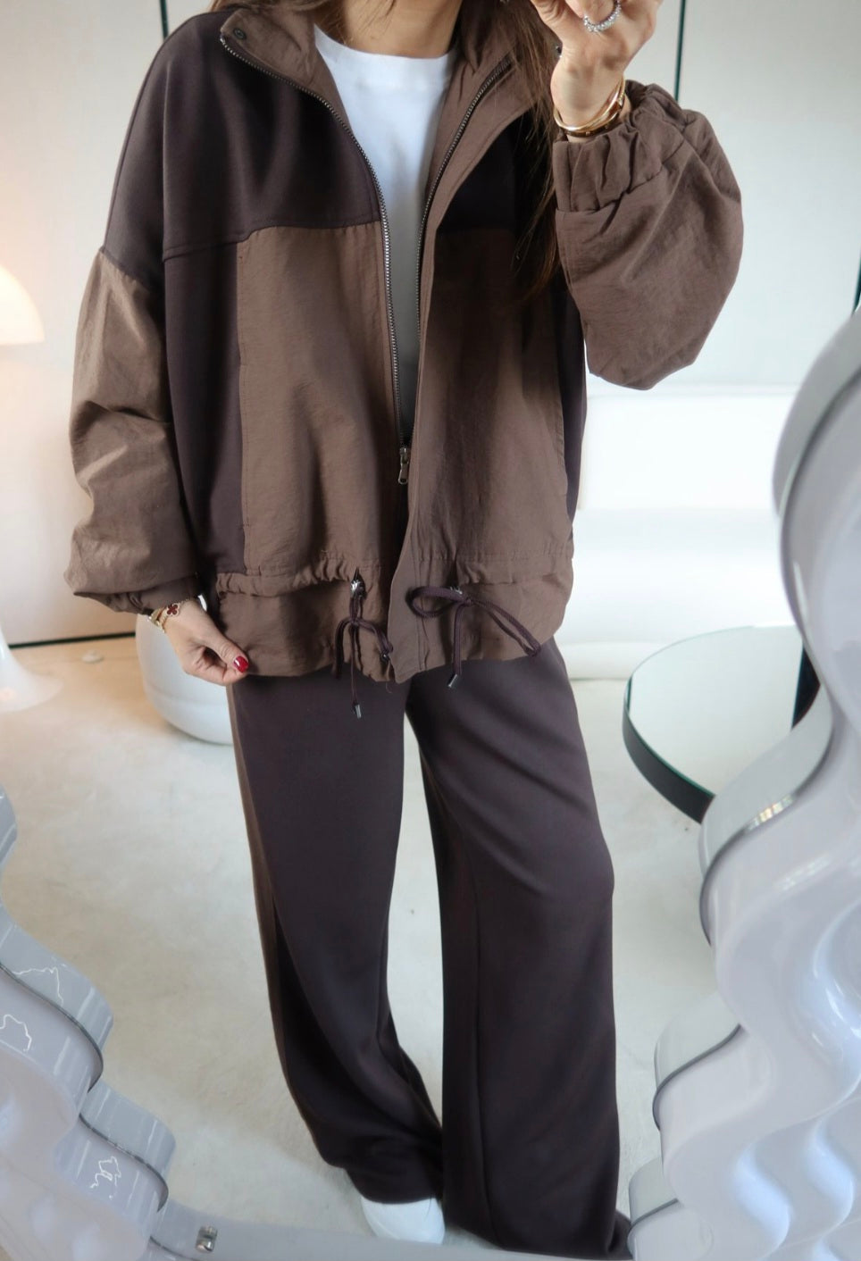 Oysho fabric with Parachute Detailed Suit brown