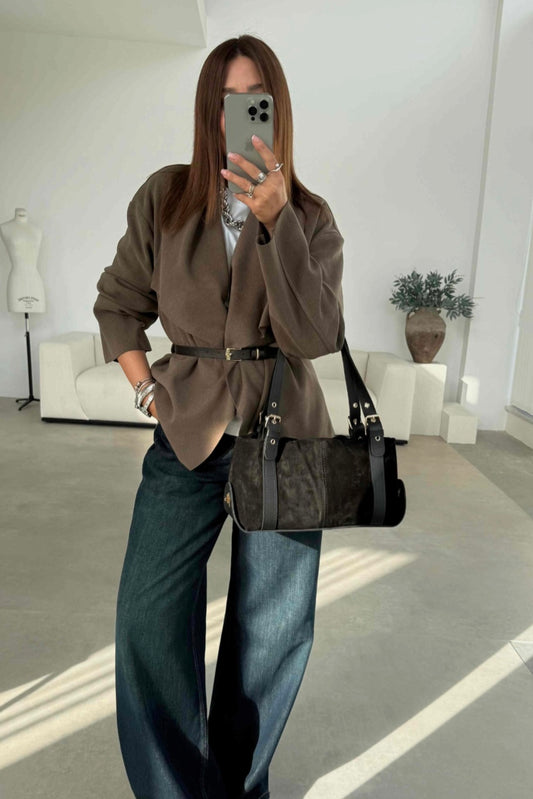 Cashmere Textured Shawl Collar Belted Jacket