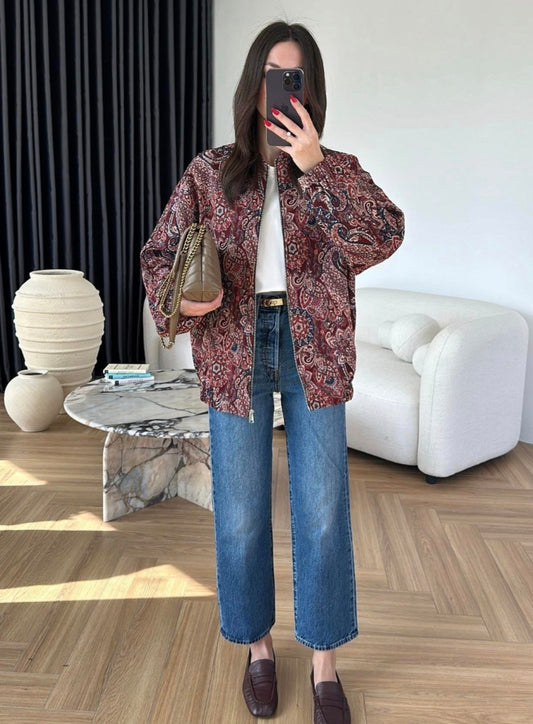 Patterned bomber jacket