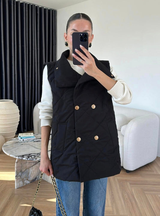 Diamond Pattern Quilted Vest BLACK