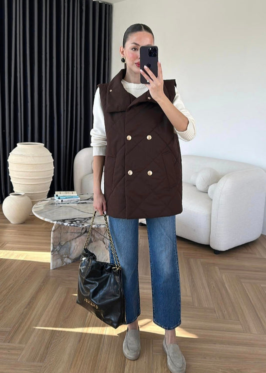 Diamond Pattern Quilted Vest brown