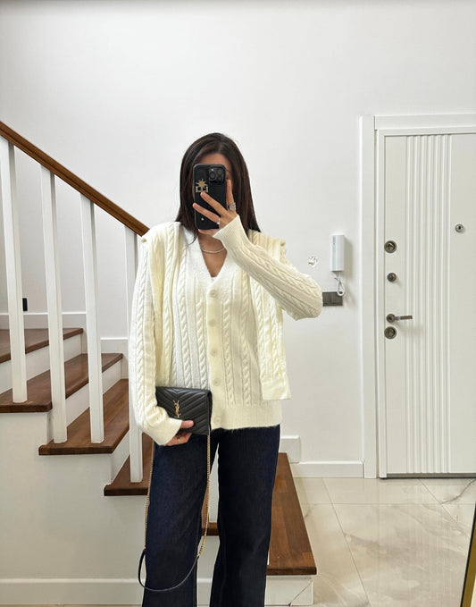 Wool Cardigan with attached scarf