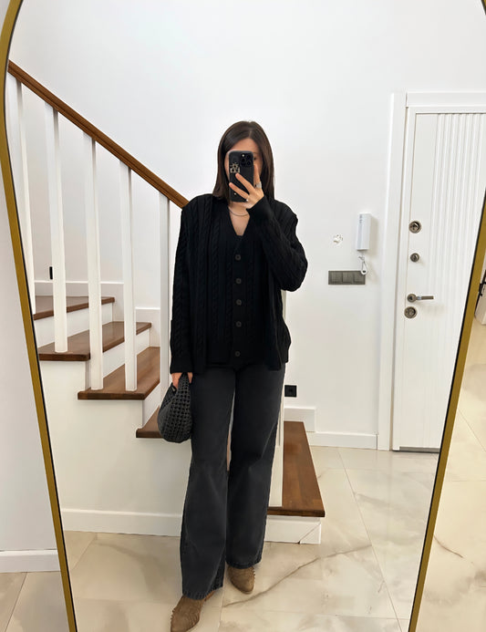 Wool Cardigan with attached scarf