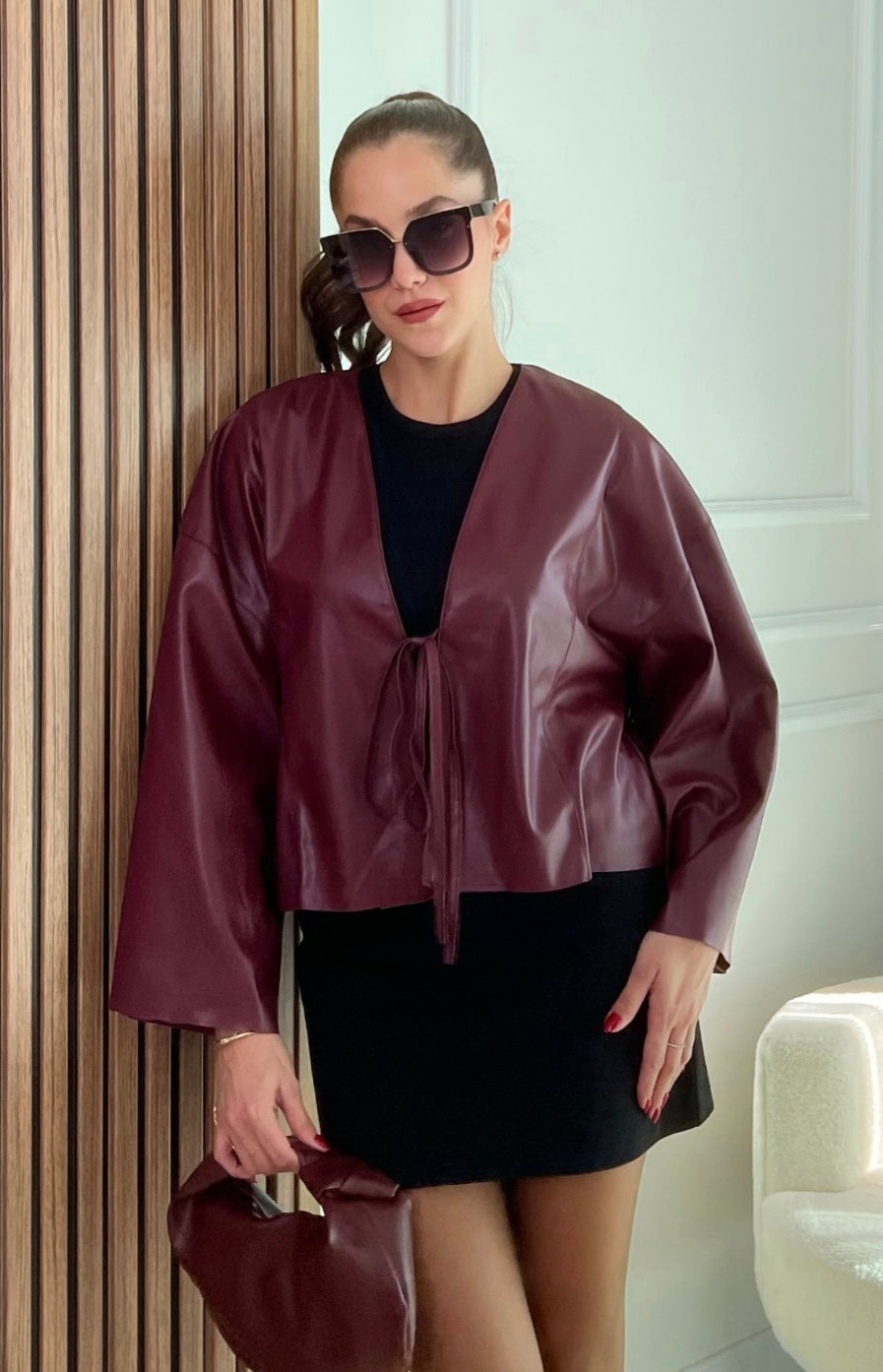 Massimo dutti model faux Leather kimono