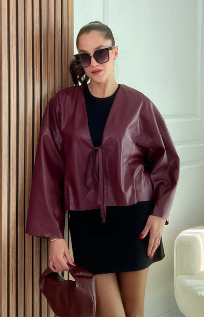 Massimo dutti model faux Leather kimono