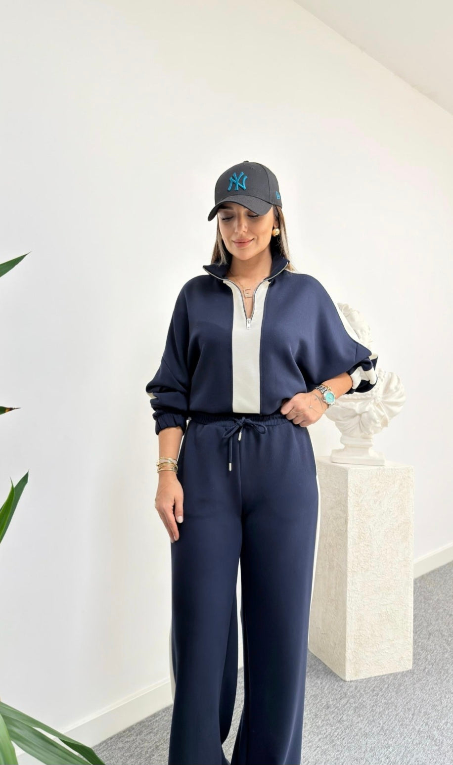 Navy blue Maiga Half Zipper Modal Suit
