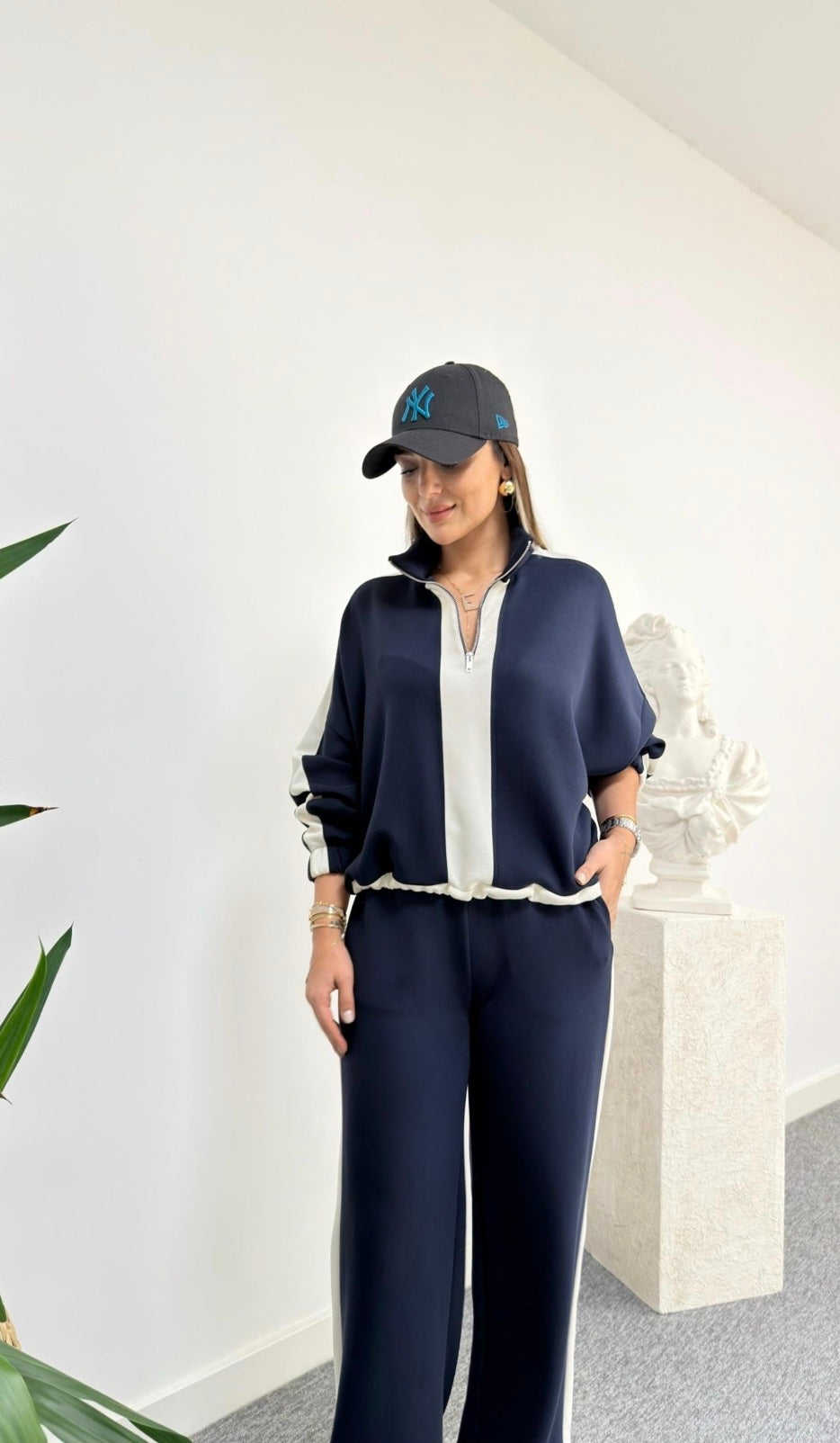 Navy blue Maiga Half Zipper Modal Suit