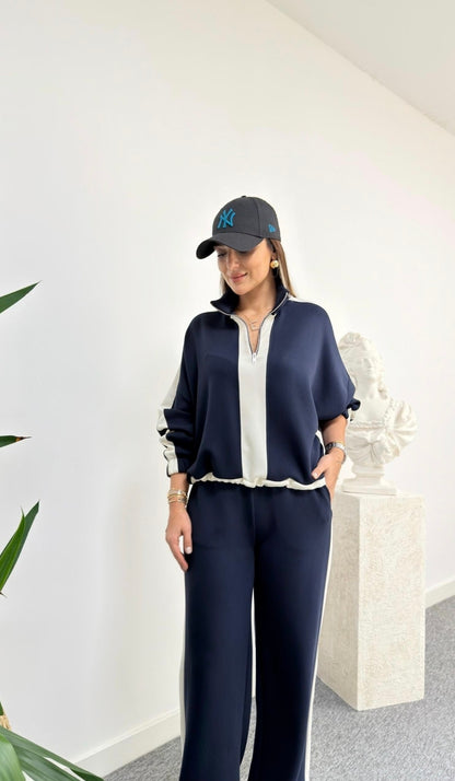 Navy blue Maiga Half Zipper Modal Suit