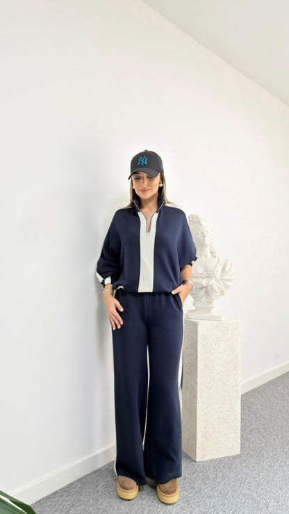 Navy blue Maiga Half Zipper Modal Suit