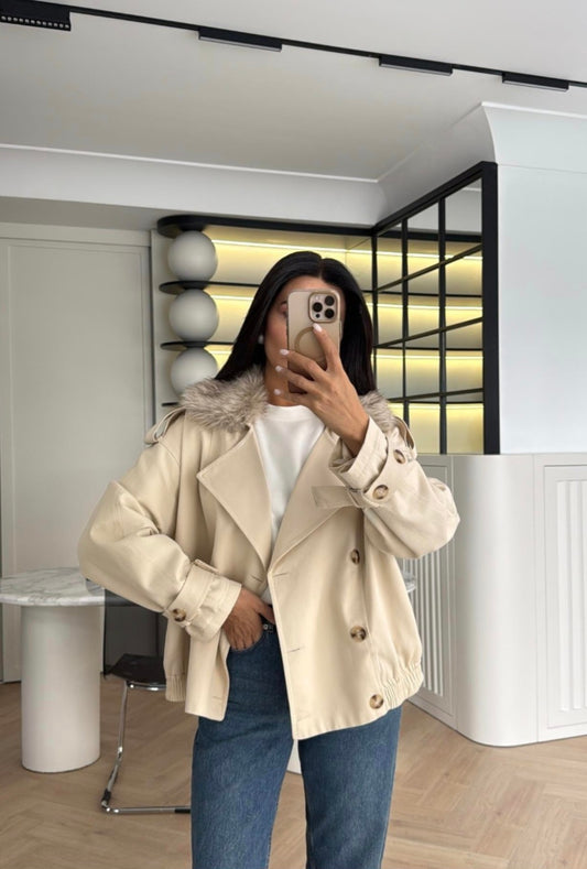 Canvas jacket with fur removable collar