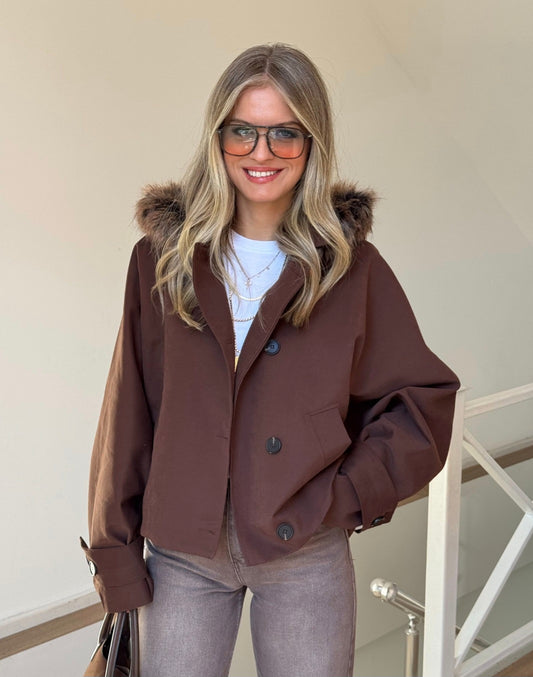 Fur Hooded Parka jacket - Brown