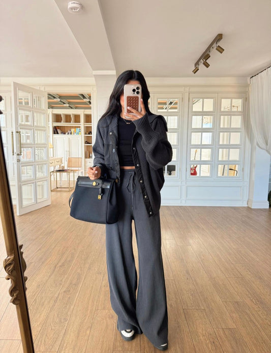 Premium dark grey Knitted Set With Waterproof Details