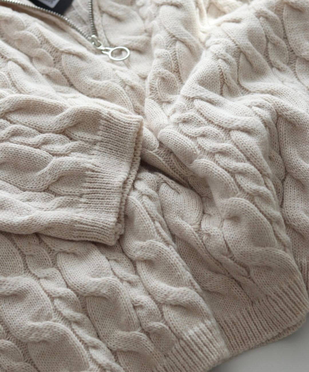 Half Zip Knitted Braided Textured Jumper