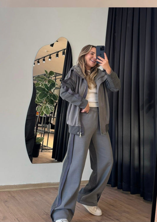 Trimmed Color Block Tracksuit Set grey MELANGE