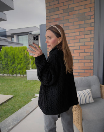 Half Zip Knitted Braided Textured Jumper