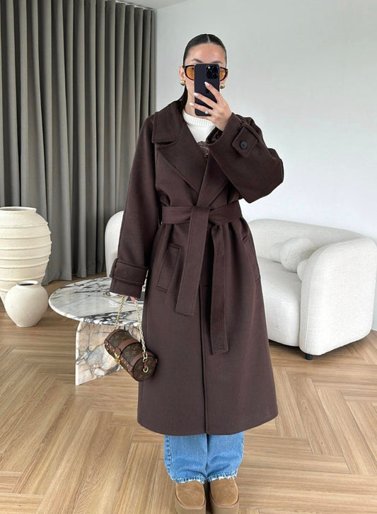 Double breasted belted coat