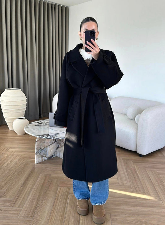 Double breasted belted coat