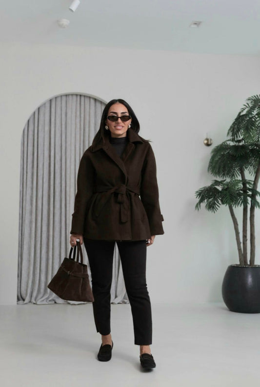 Belted felt Cashmere Coat -brown