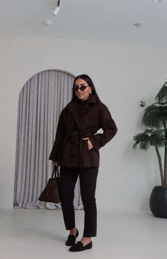 Belted felt Cashmere Coat-black