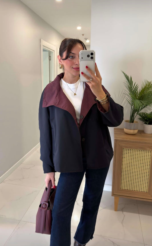 Monwet Navy Premium Double-Sided Trench Coat