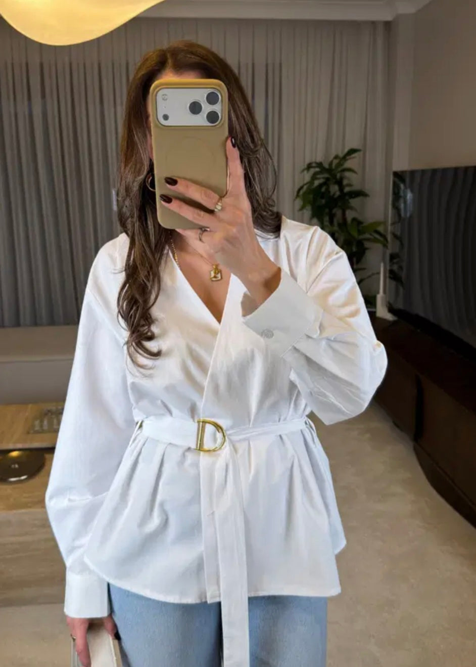 Premium poplin Oversized belted shirt