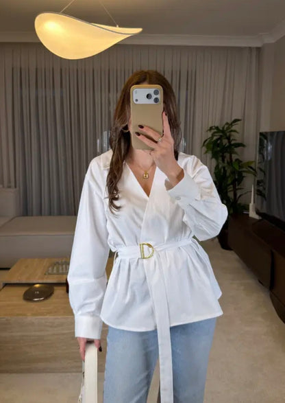 Premium poplin Oversized belted shirt