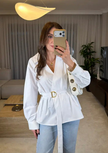 Premium poplin Oversized belted shirt