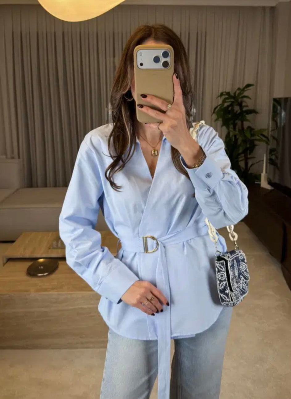 Premium poplin Oversized belted shirt