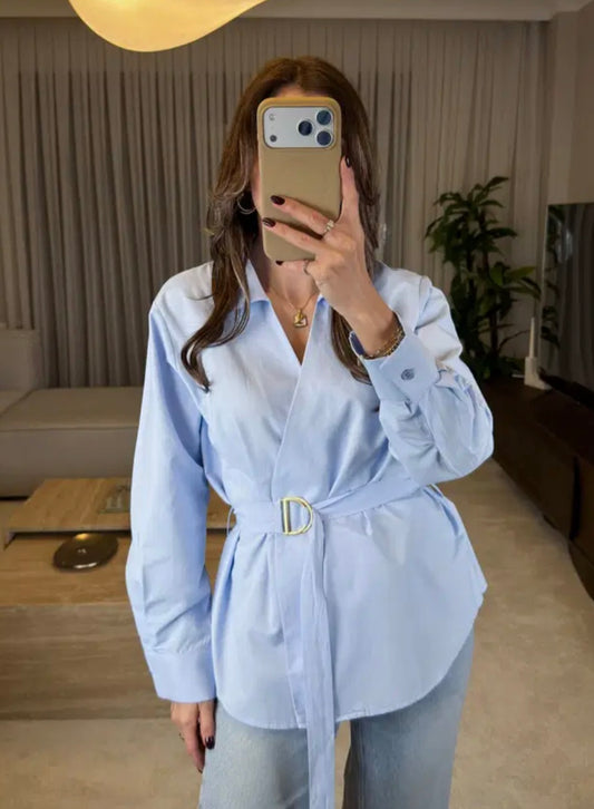 Premium poplin Oversized belted shirt