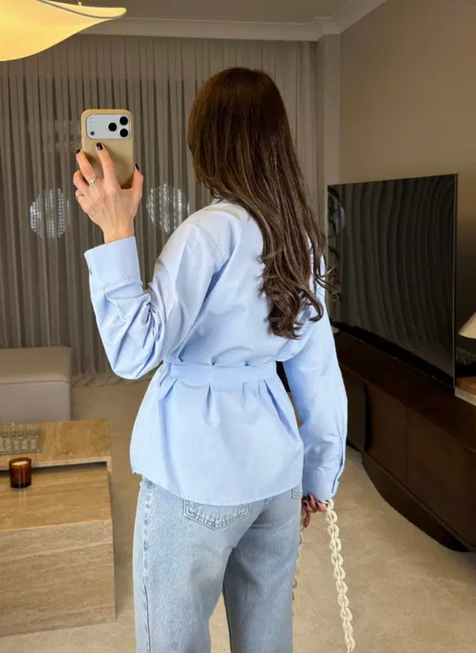 Premium poplin Oversized belted shirt