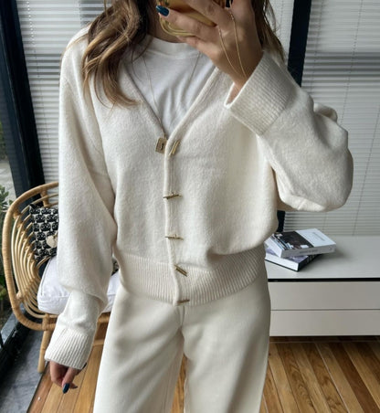 Cardigan with metal gold buttons