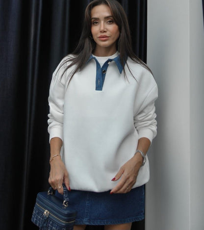 Sweatshirt with jeans collar