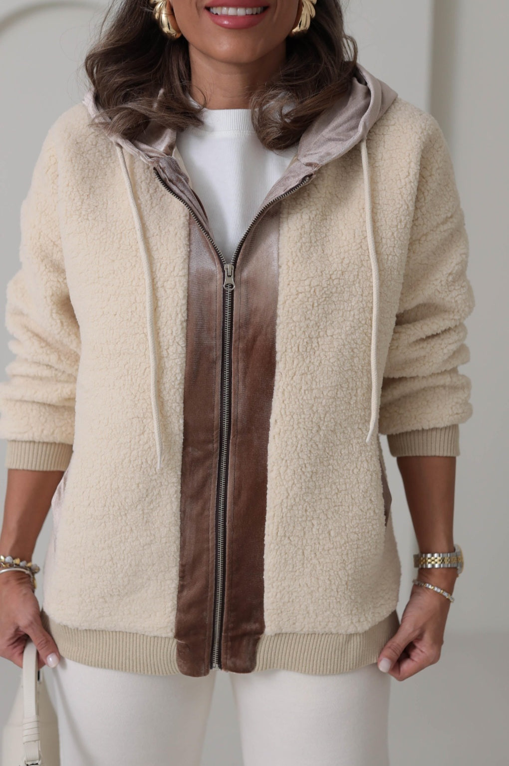 Sherpa hooded jacket with velvet details