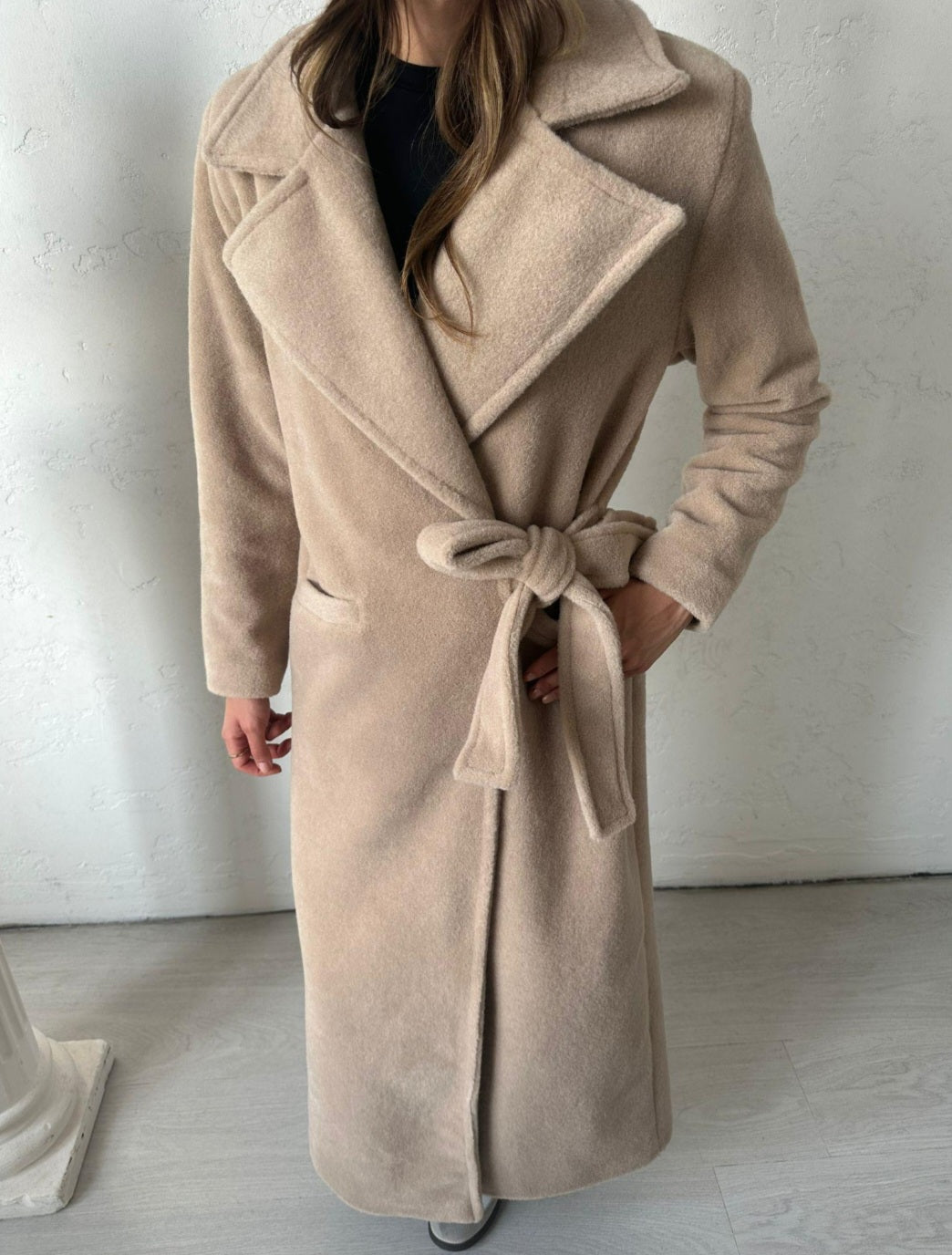 Side belt coat, without lining