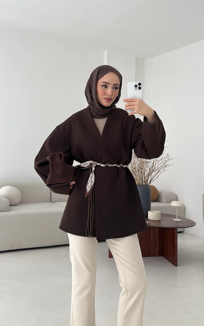 Oversized blazer with satin belt