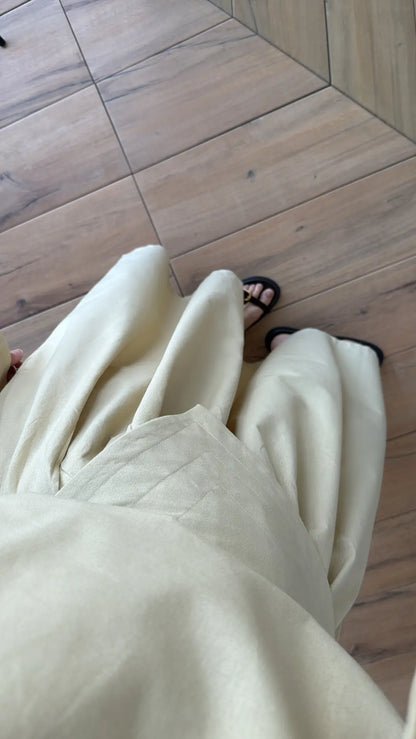 PIECE DETAILED LINEN SET - lime yellow