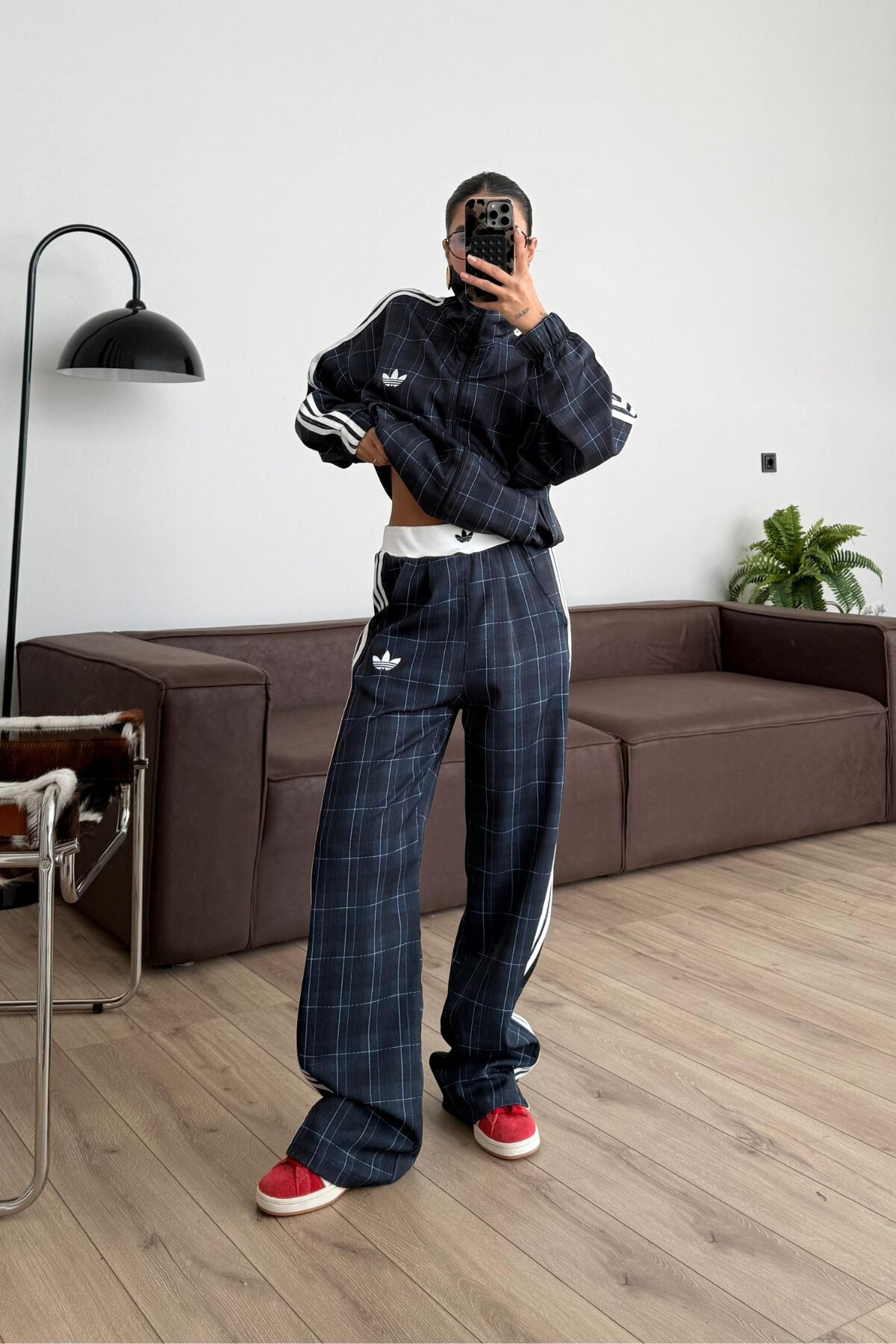 Adidas checked tracksuit-navy blue
