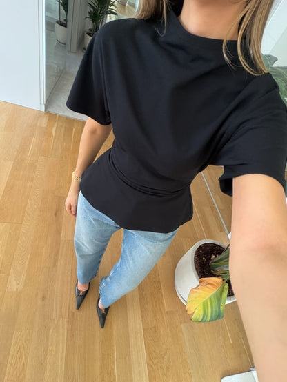 Black Muvvin T-shirt with Draped Sides -black