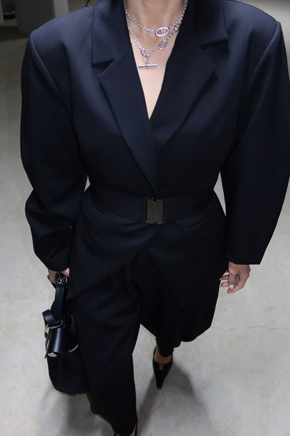Black Double-Breasted Jacket with Belt Detail
