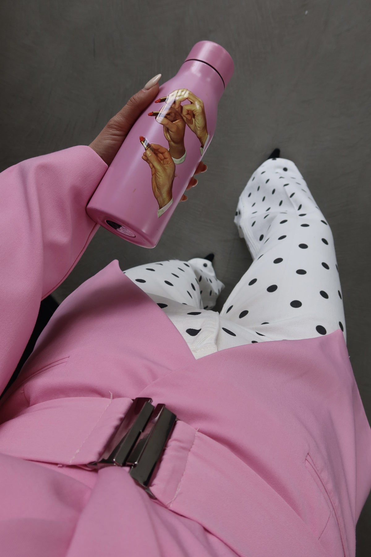 Pink Double-Breasted Jacket with Belt Detail