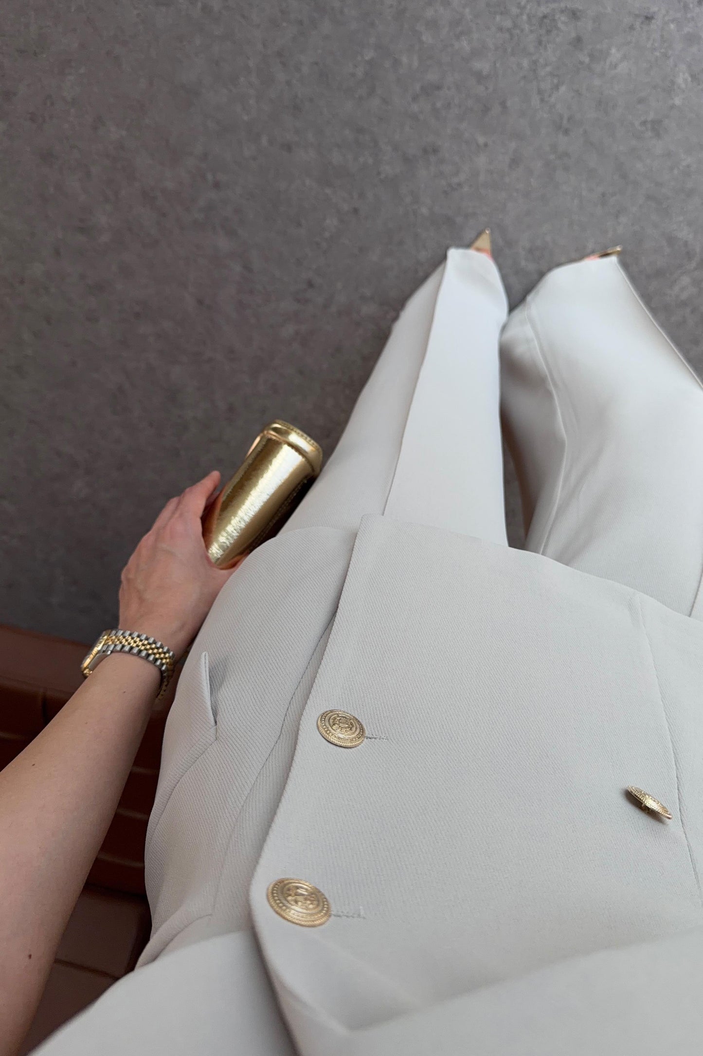 Plum Asymmetric Collar Gold Buttoned Vest and Trousers Set